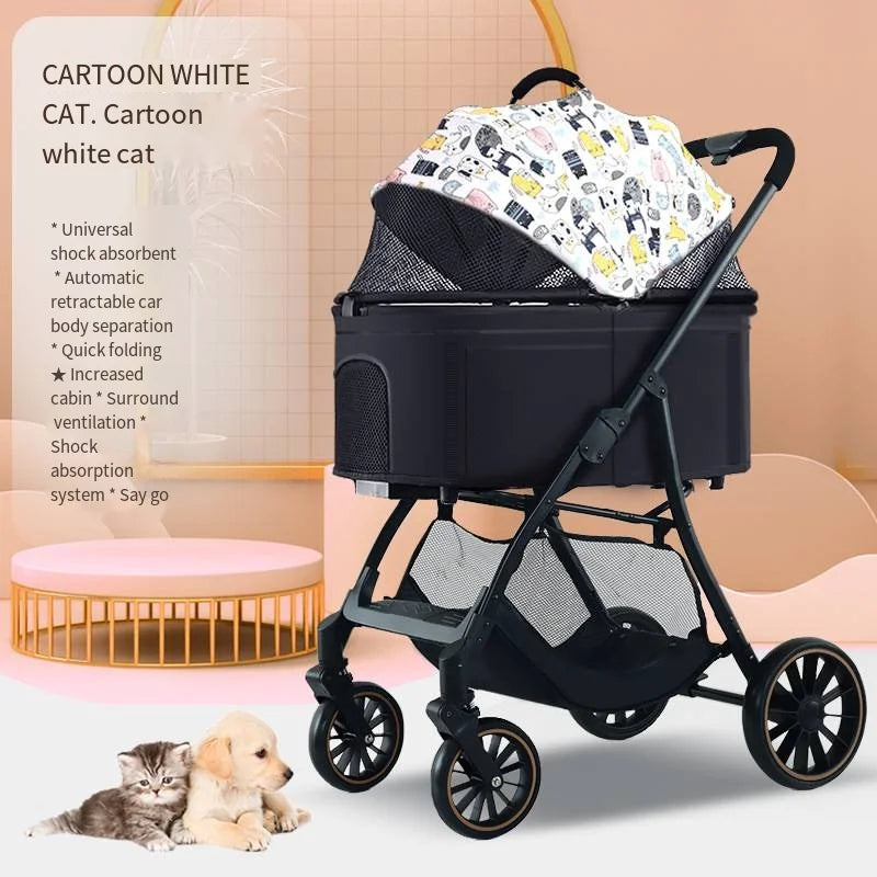 Foldable Detachable Pet Stroller for Dogs and Cats, Lightweight Small Pet Carrier Buggy