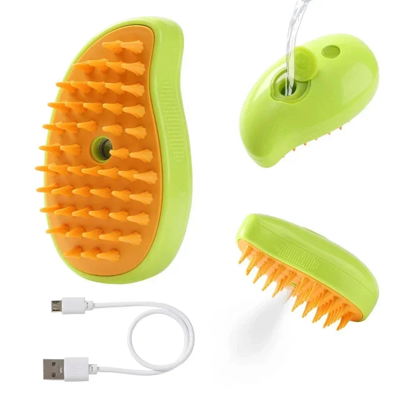 Steam Pet Grooming Brush 3-in-1 Spray Massage USB Rechargeable Hair Removal Comb for Cats & Dogs