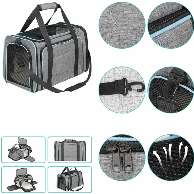 Foldable Mesh Pet Carrier – Expandable Soft-Sided Travel Carrier for Cats & Small Dogs, Breathable Handheld Tote