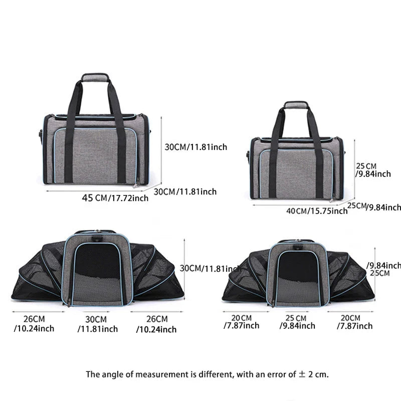 Foldable Mesh Pet Carrier – Expandable Soft-Sided Travel Carrier for Cats & Small Dogs, Breathable Handheld Tote