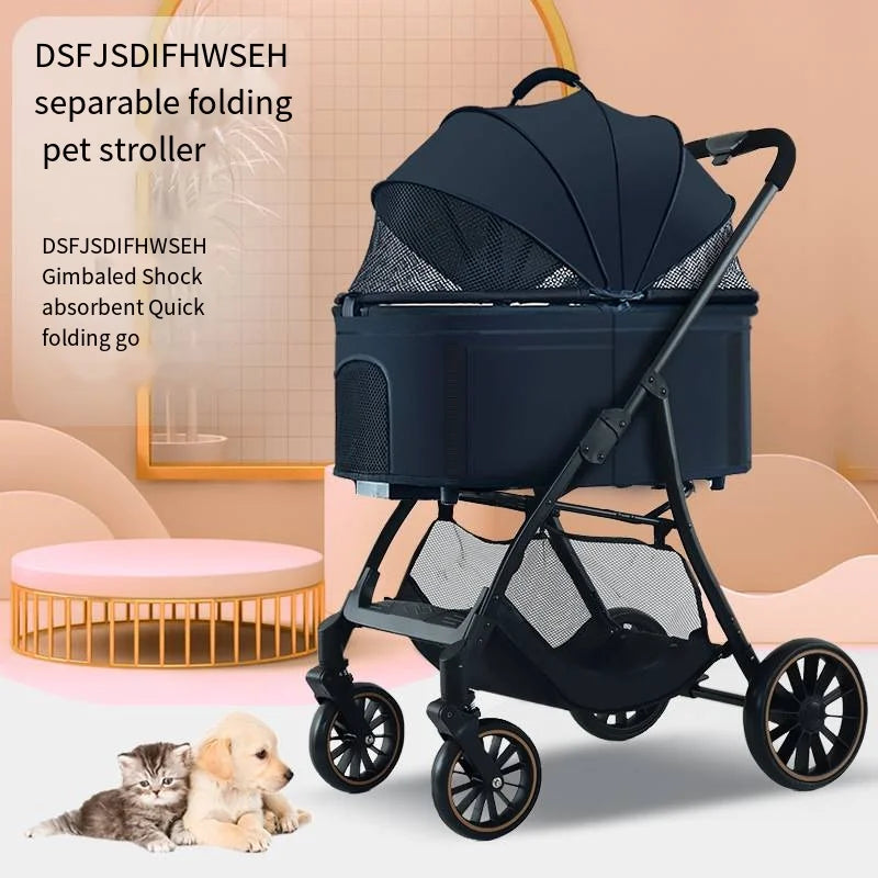 Foldable Detachable Pet Stroller for Dogs and Cats, Lightweight Small Pet Carrier Buggy