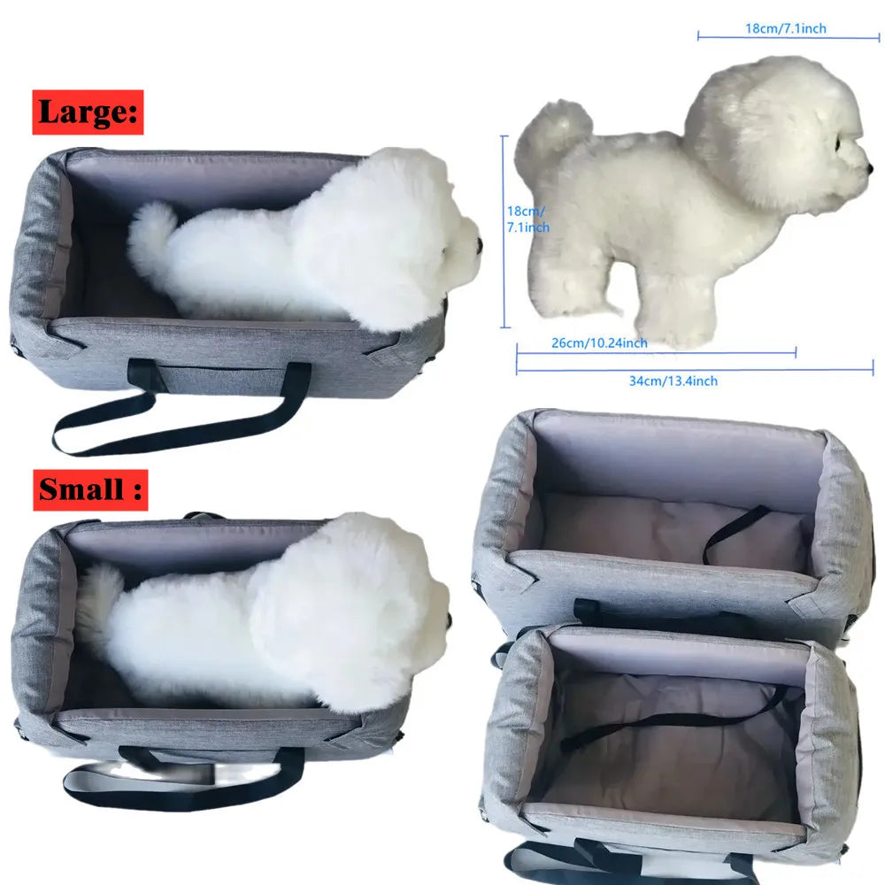 Portable Car Dog Seat Bed for Small Dogs & Cats - Travel Pet Carrier, Waterproof & Removable