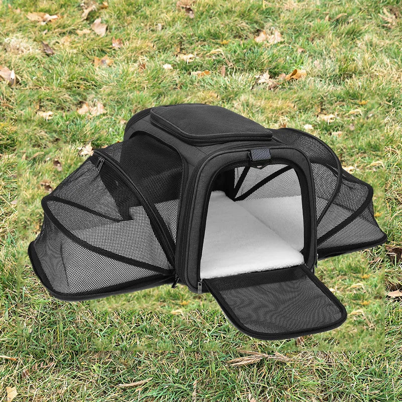 Foldable Mesh Pet Carrier – Expandable Soft-Sided Travel Carrier for Cats & Small Dogs, Breathable Handheld Tote