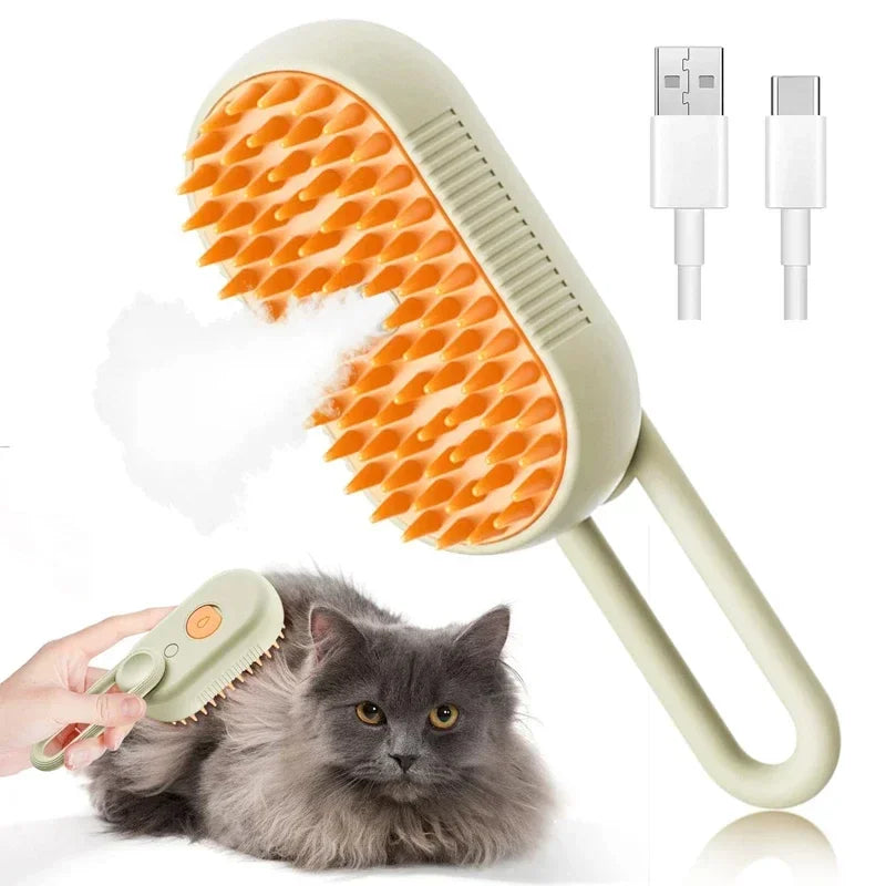 Steam Pet Grooming Brush 3-in-1 Spray Massage USB Rechargeable Hair Removal Comb for Cats & Dogs