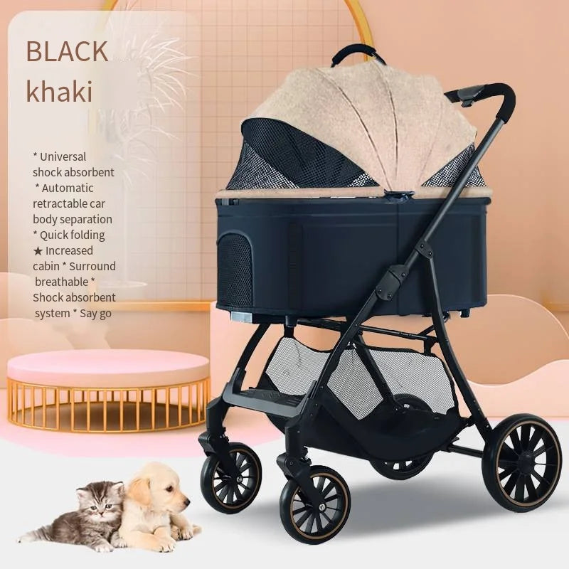 Foldable Detachable Pet Stroller for Dogs and Cats, Lightweight Small Pet Carrier Buggy